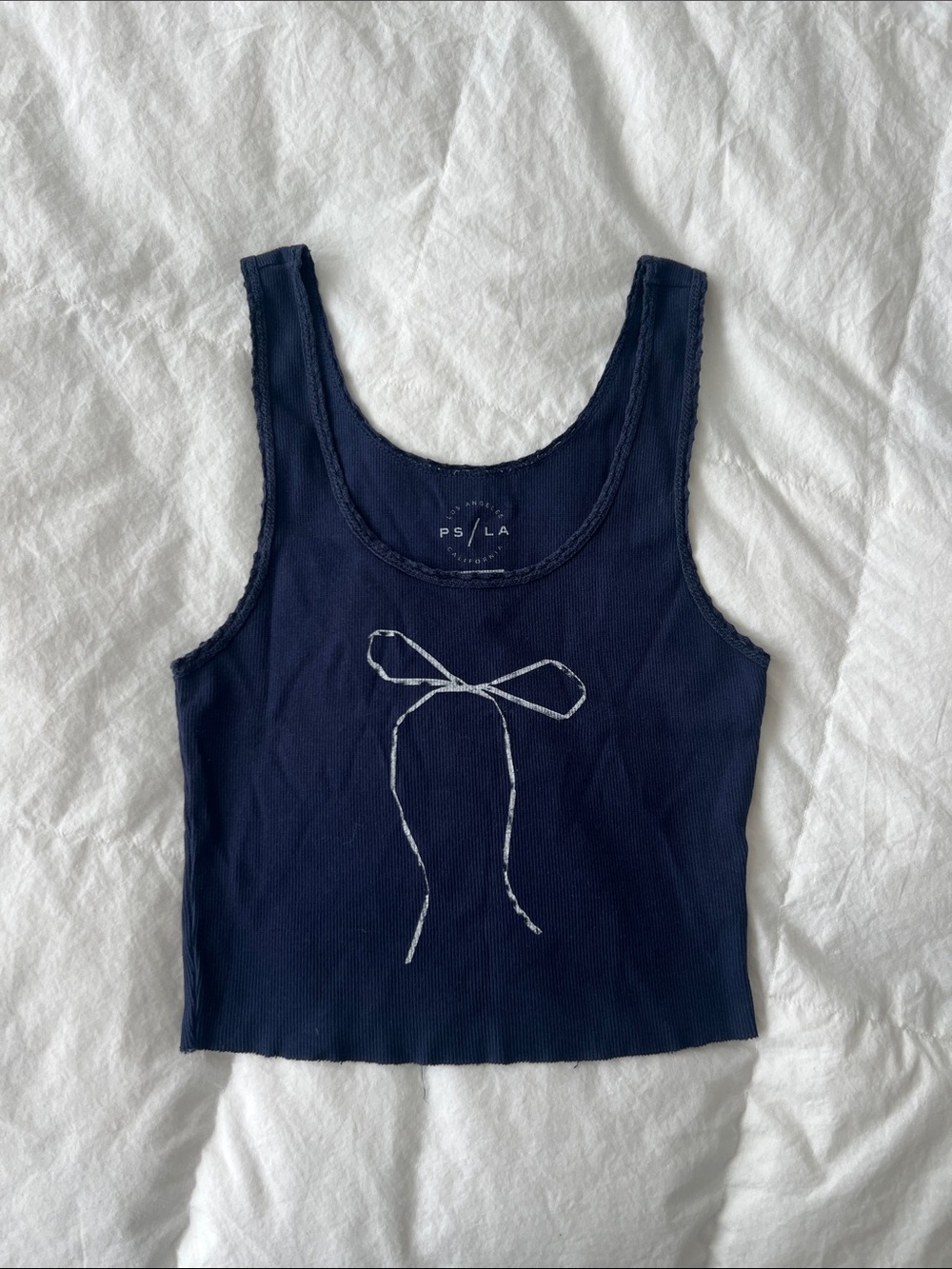 Angels Navy Blue Tank Top with White Bow Graphic